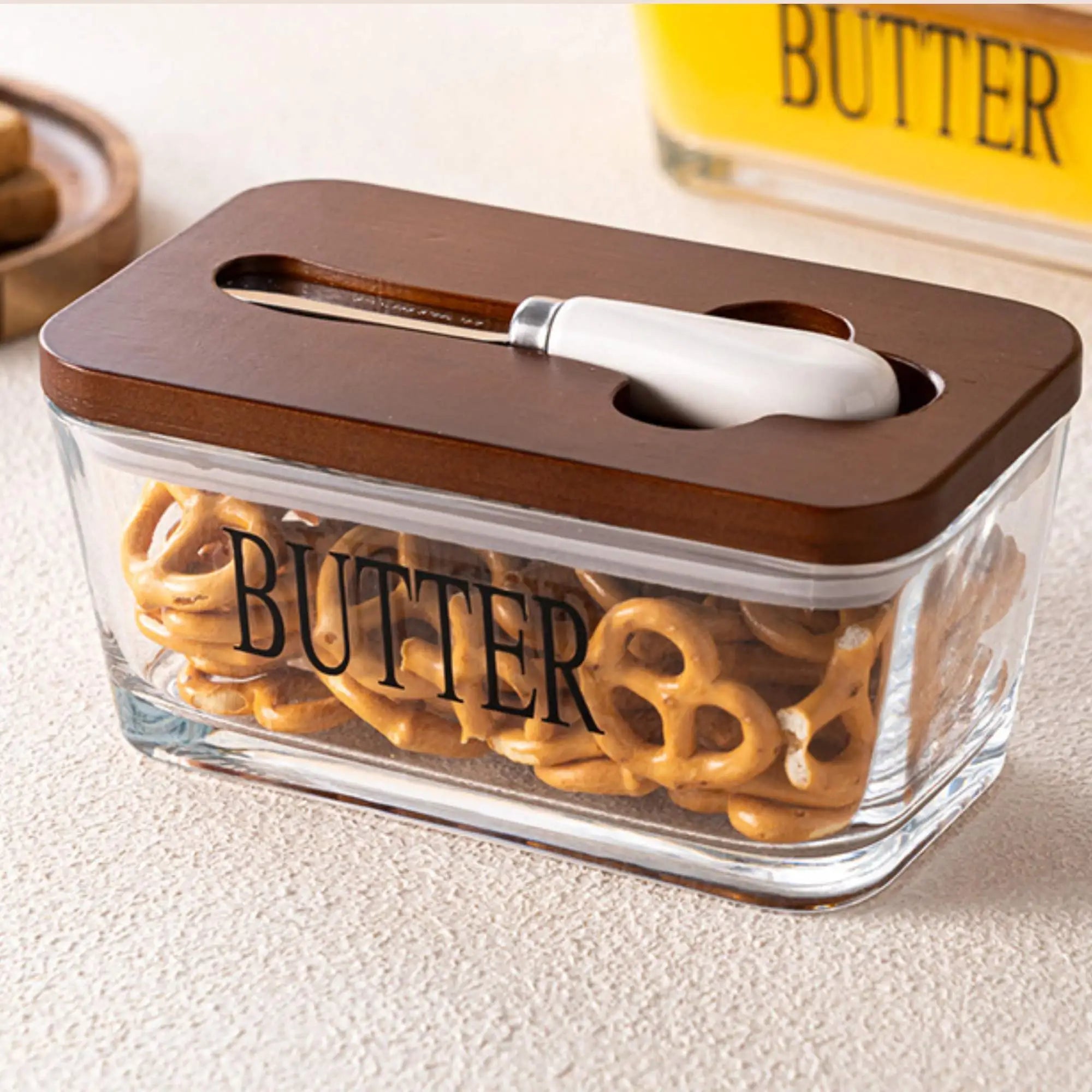 Glass Butter Dish with Bamboo Lid & Knife – ButterEase