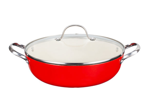 28cm Enameled Light Weight Cast Iron Shallow Casserole with Glass Lid