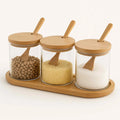 3-piece spice storage set – glass containers with wooden base