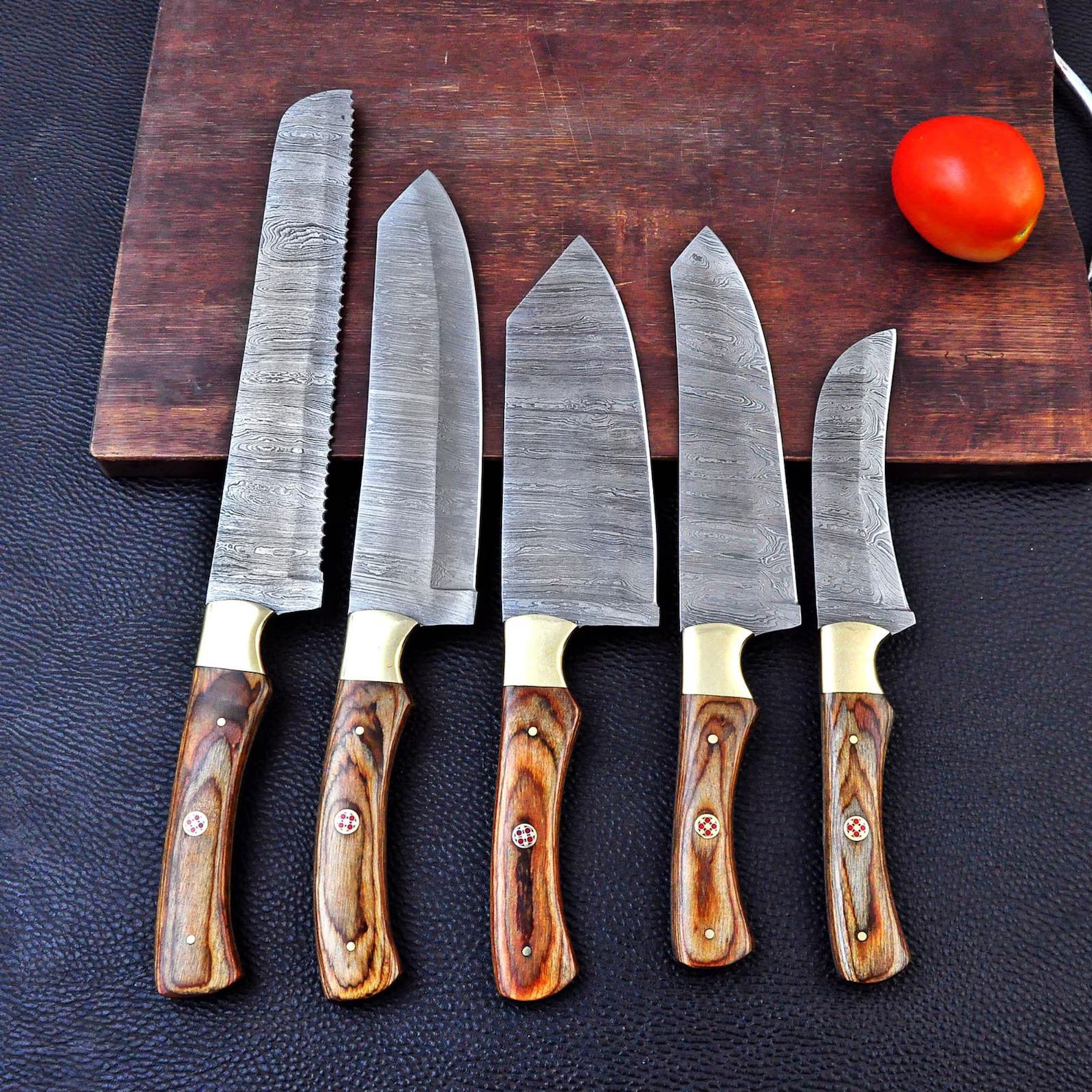 Personalised Damascus Steel Chef Set, Damascus Steel Chef Knifw Set For Christmas Gift, Damascus Handmade