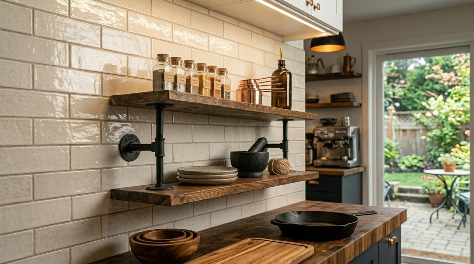 Industrial Pipe Shelf Black Steel Pipe Shelving with Wood Board Wall Mounted Floating Shelf Handmade